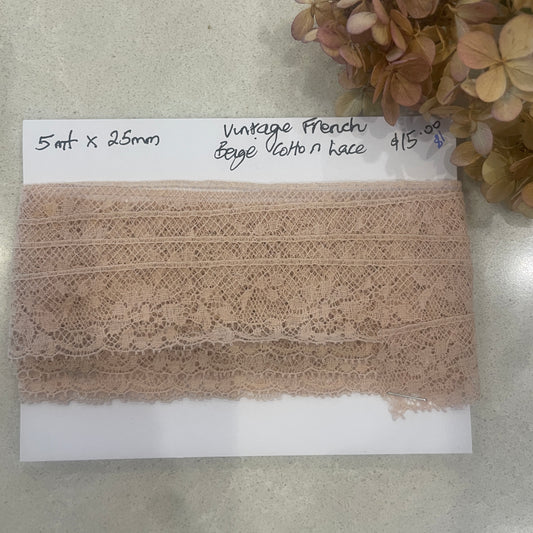 5m vintage French beige cotton lace #81
