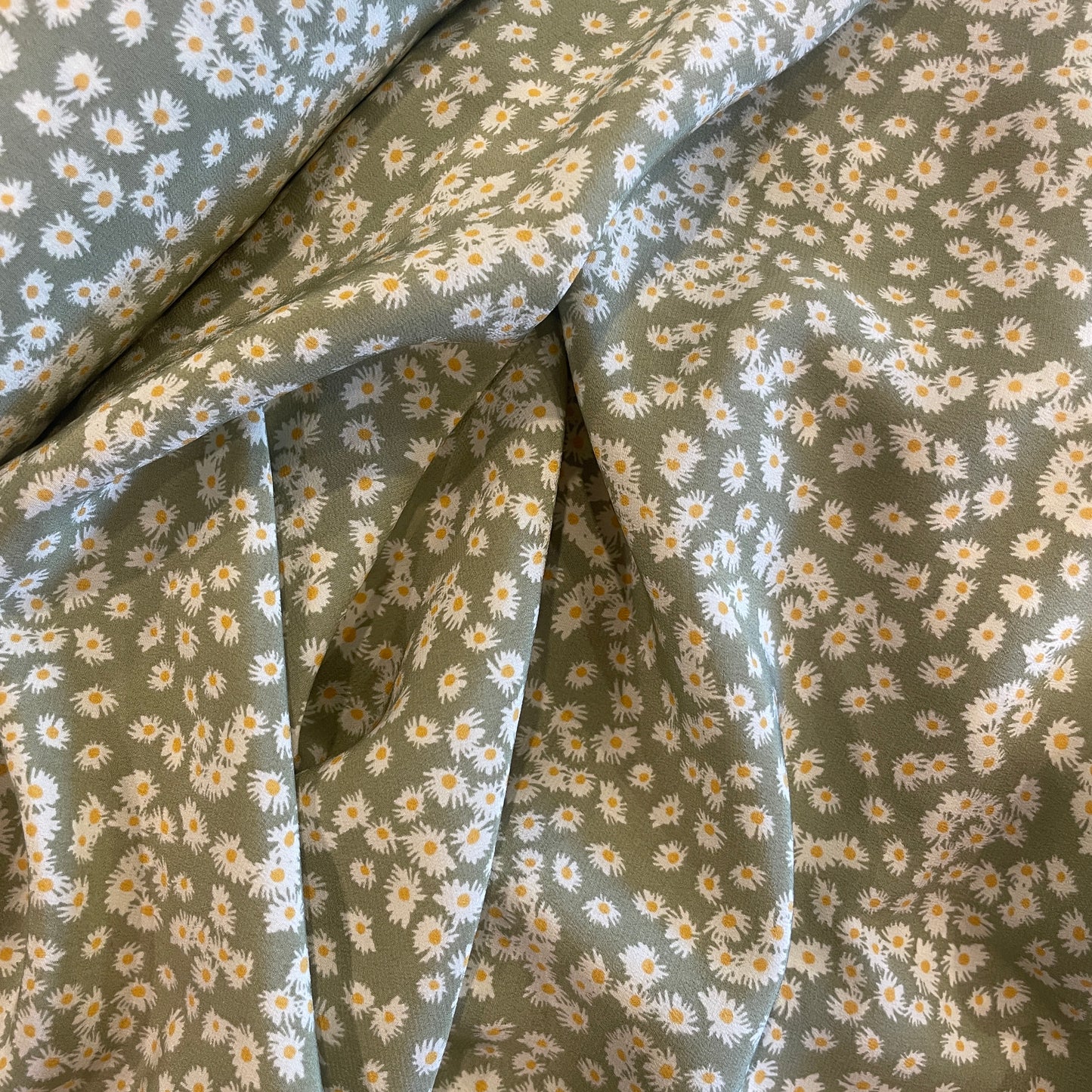 scattered sage daisies silk crepe de chine