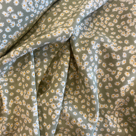 scattered sage daisies silk crepe de chine