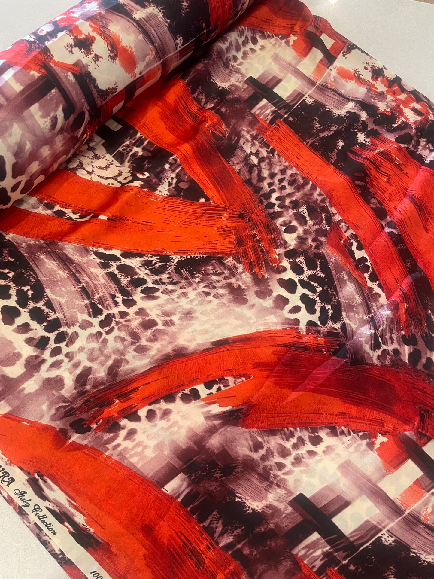 Ruby brushstrokes lightweight satin