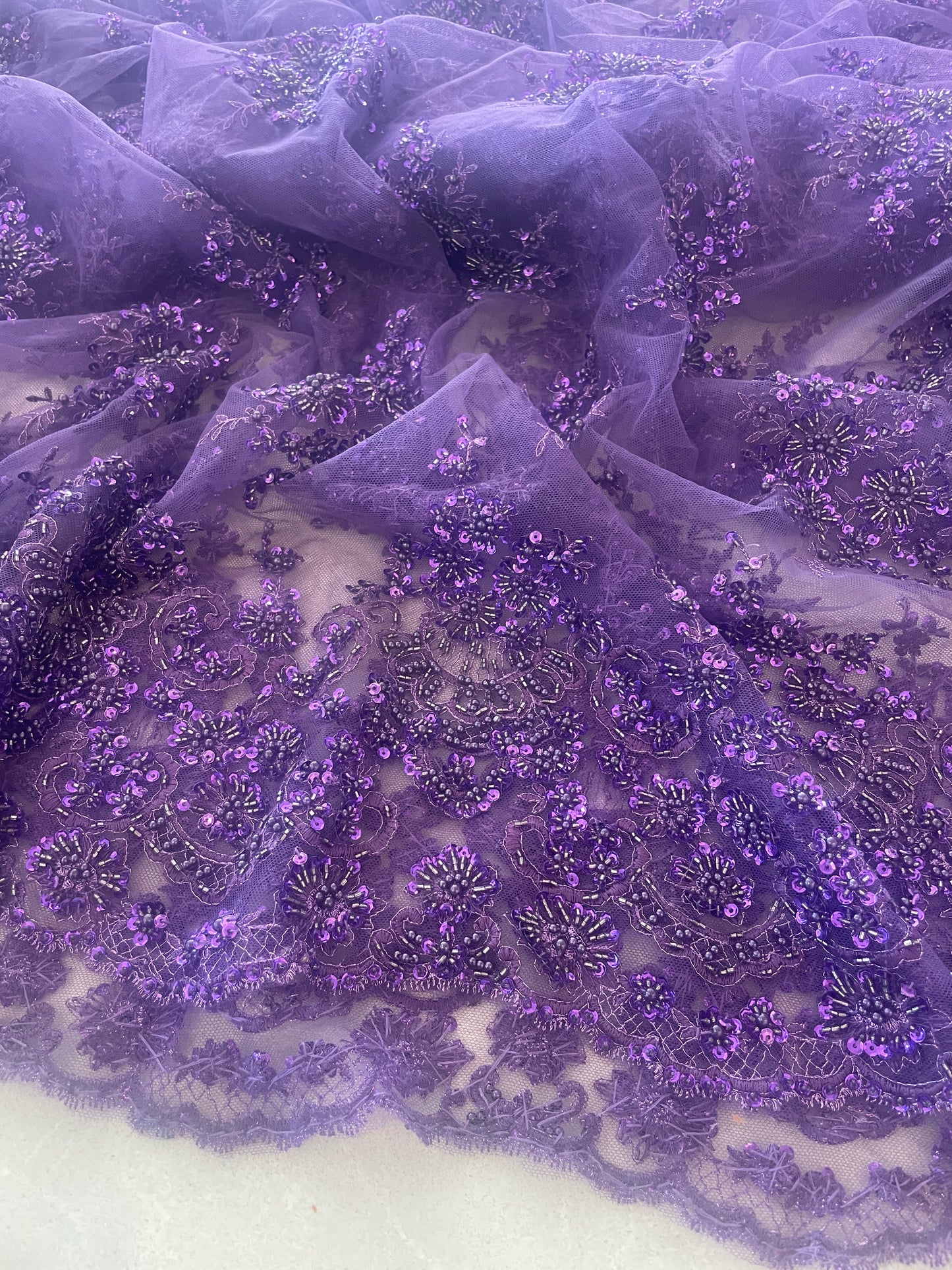 2.8m purple hand beaded lace