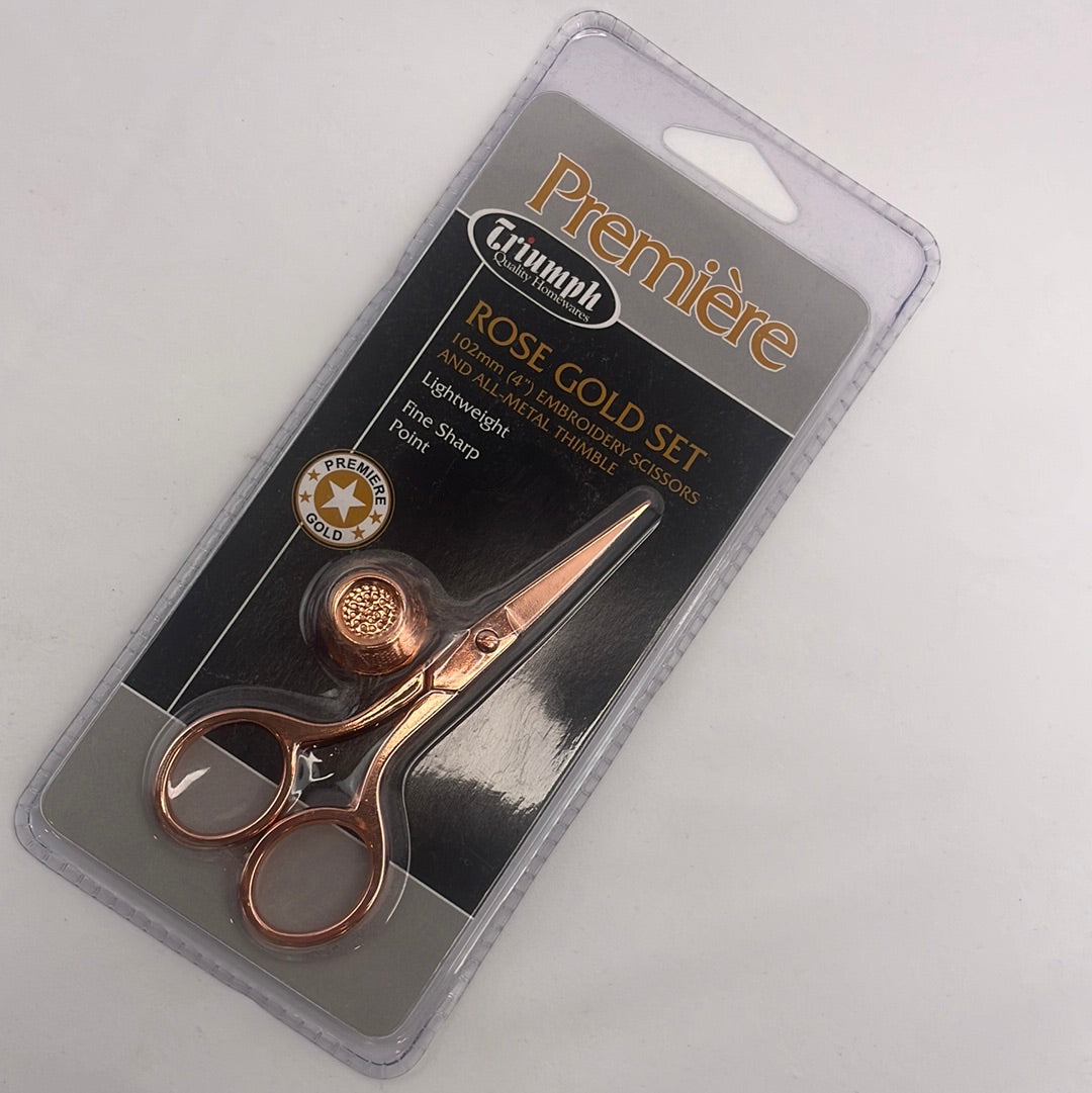 Triumph rose gold embroidery scissors and thimble set