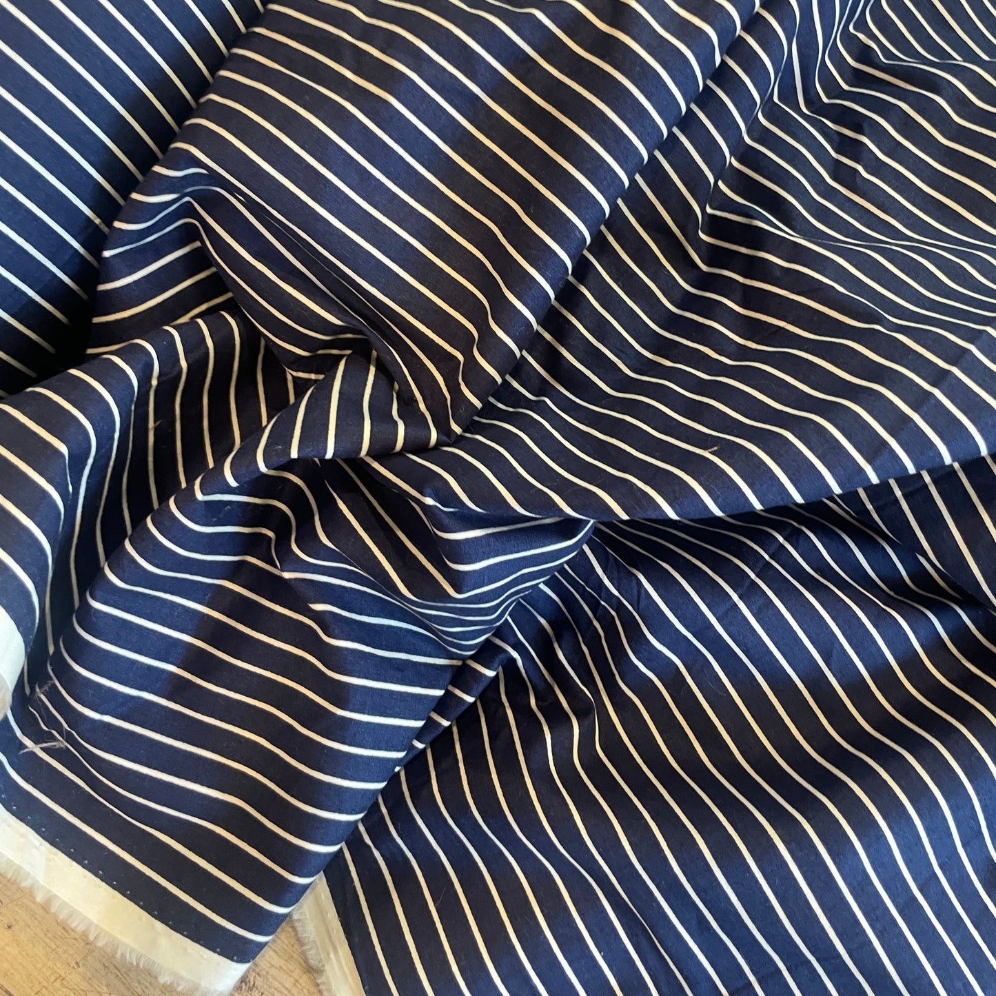 Nautical navy stripe stretch Cotton Shirting