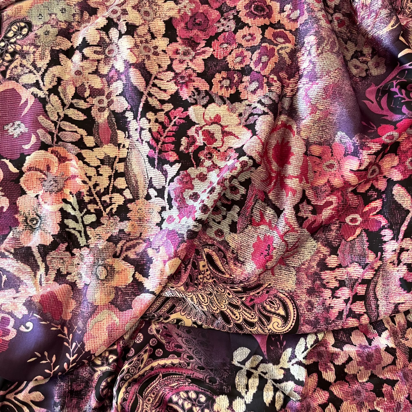 2m Purple Floral lightweight satin polyester