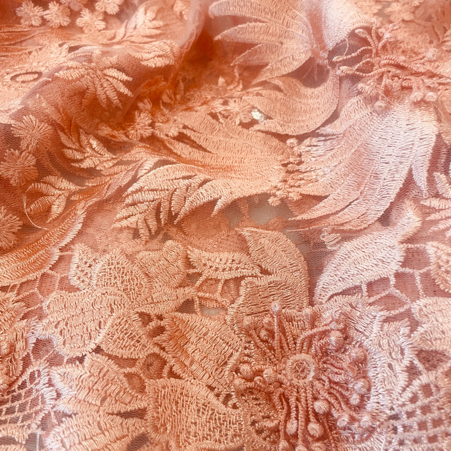 1.9m peach  3D flower embroidered tulle