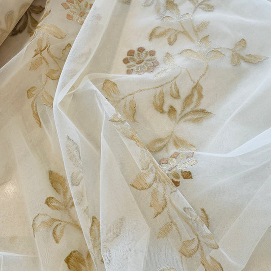 Sunset floral gold embroidered tulle