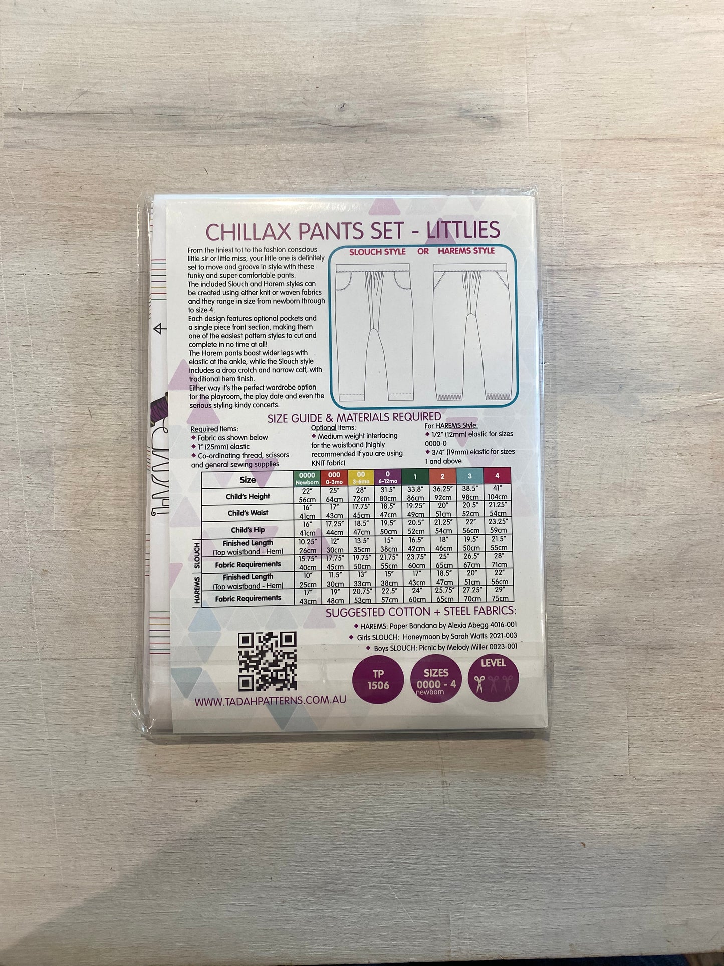 Tadah Patterns chillax pants set - littlies size 0000-4
