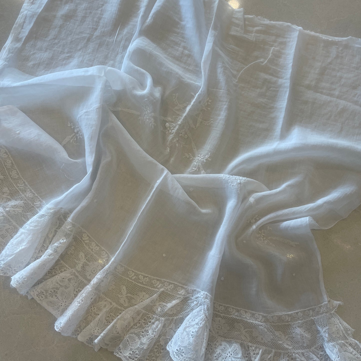 embroidered voile and French lace piece