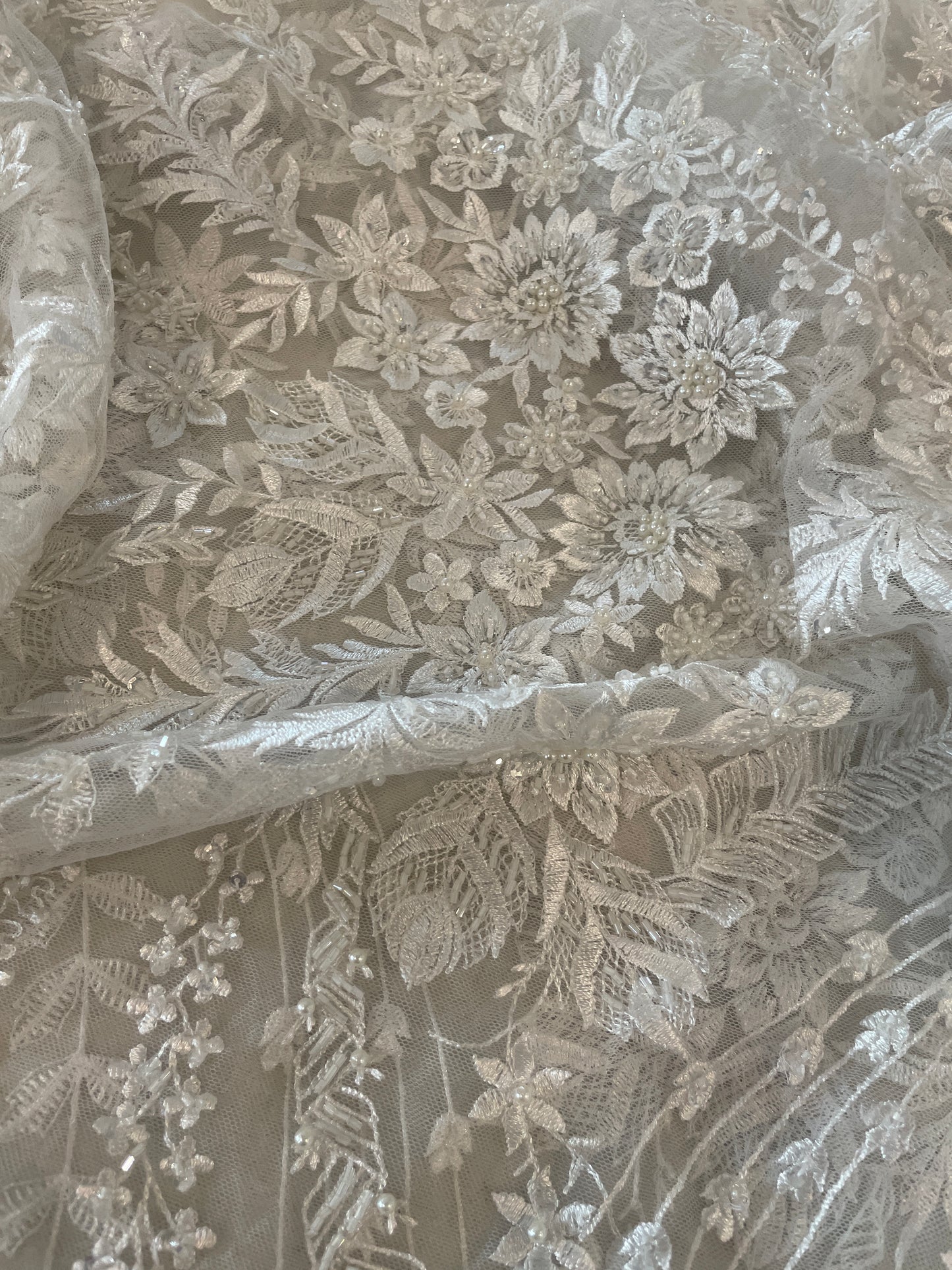 2.6m white floral hand beaded lace