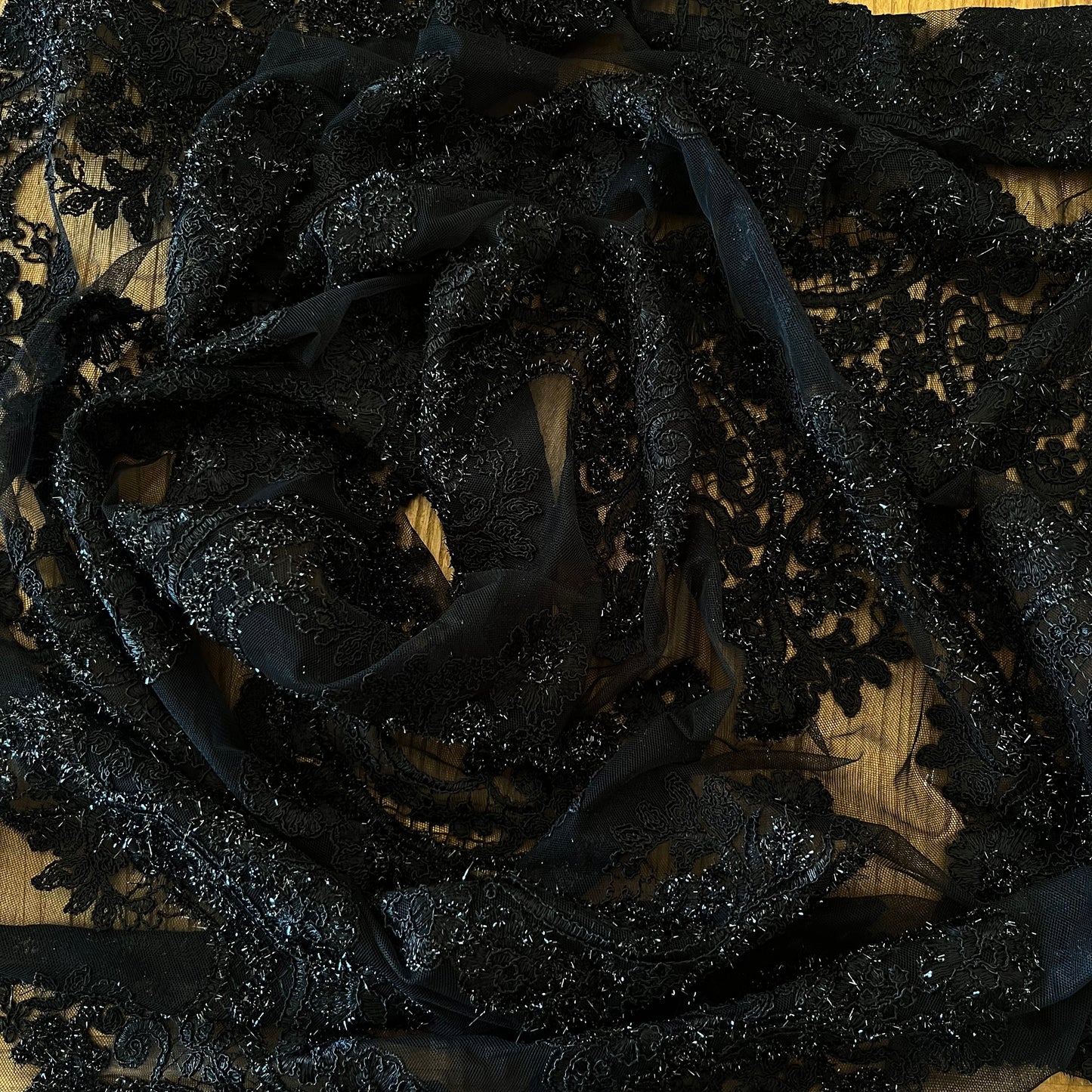 50cm Black Corded Lurex Mesh Poly Lurex