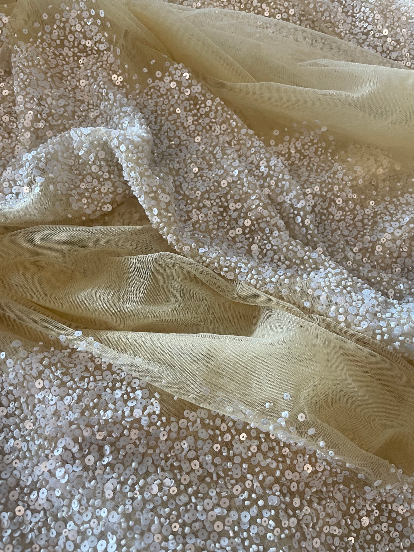2.6m beaded and sequinned butter lemon tulle