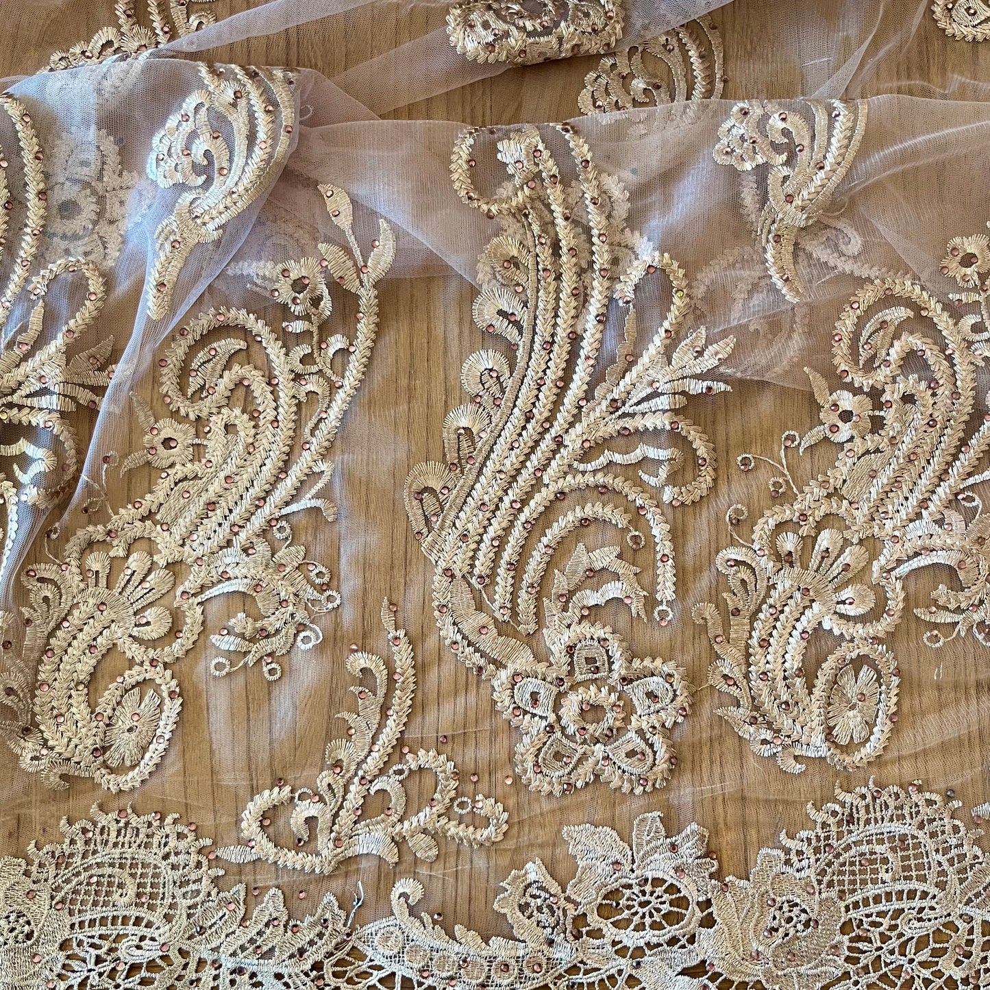 1.2m Bronze metallic embroidered diamanté tulle Nylon Lurex