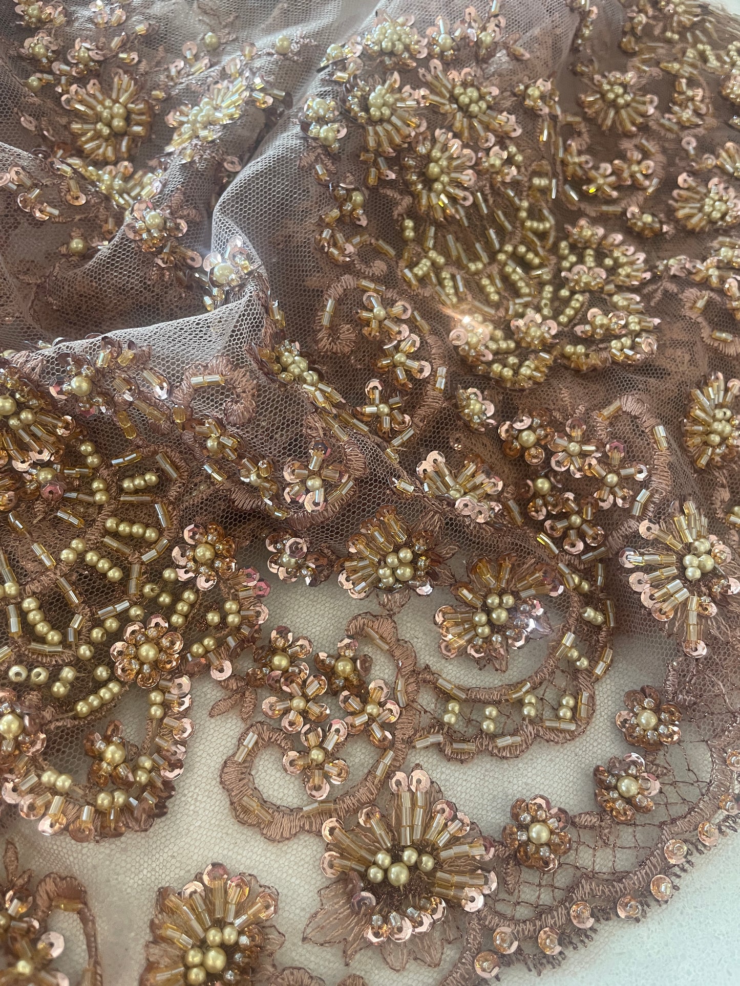 1.3m copper hand beaded lace