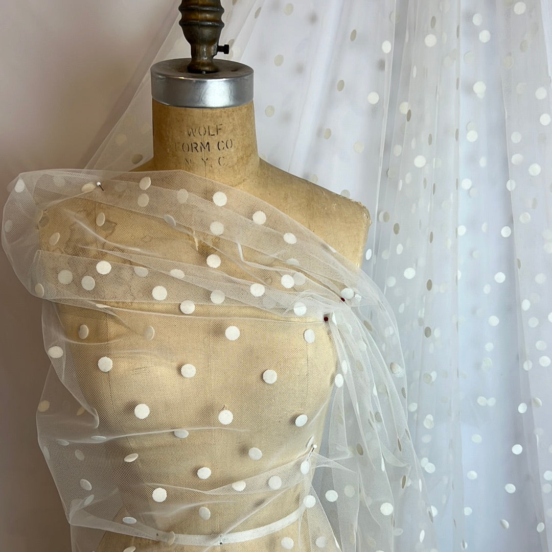 Ivory Flocked Spotted Tulle