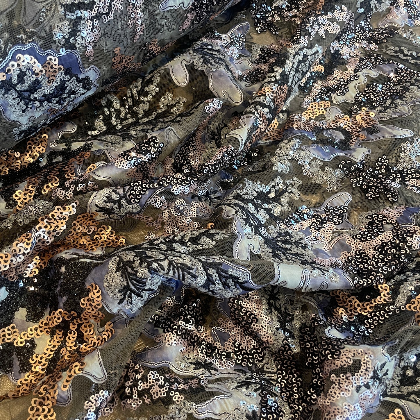Ocean floor sequin appliqué mesh