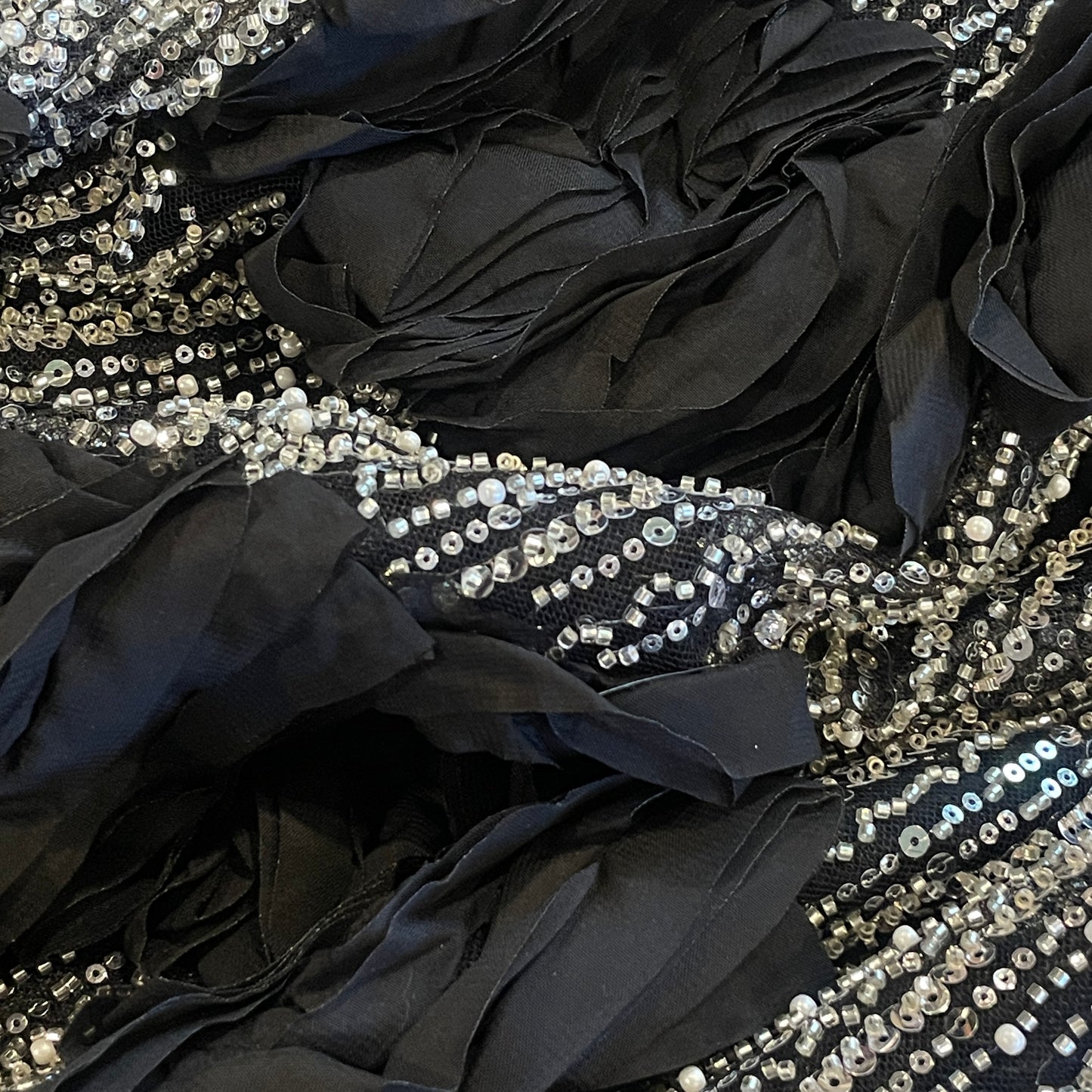Midnight stars beaded ruffle tulle