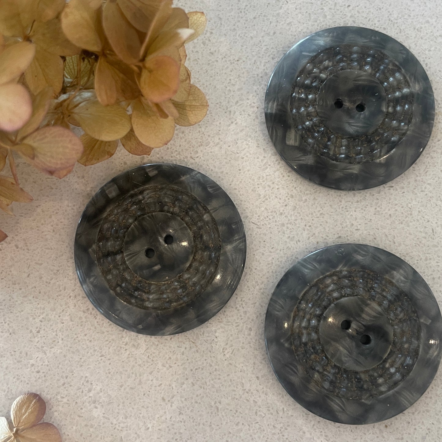 3 vintage marbled coat buttons