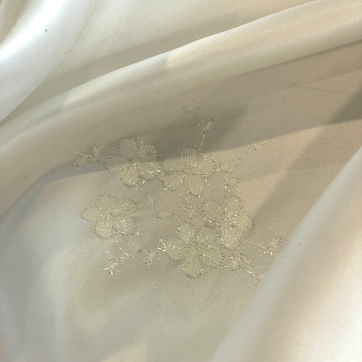Snow lurex floral embroidered duchess satin