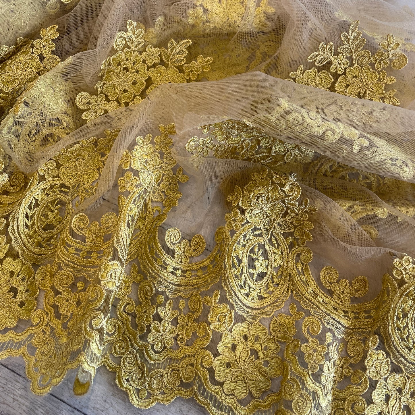 Lila metallic corded lace mesh