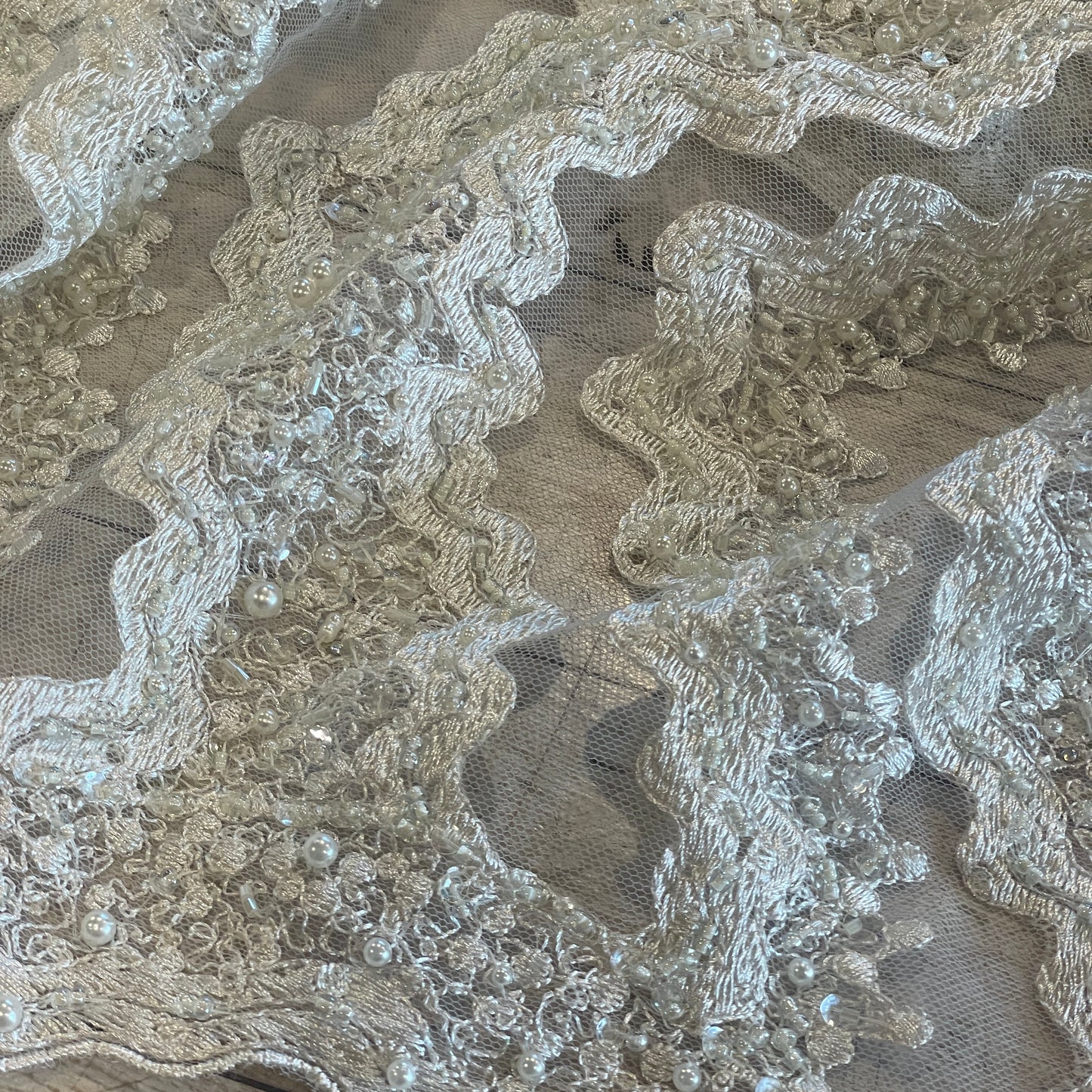 Snow capped mountains beaded tulle