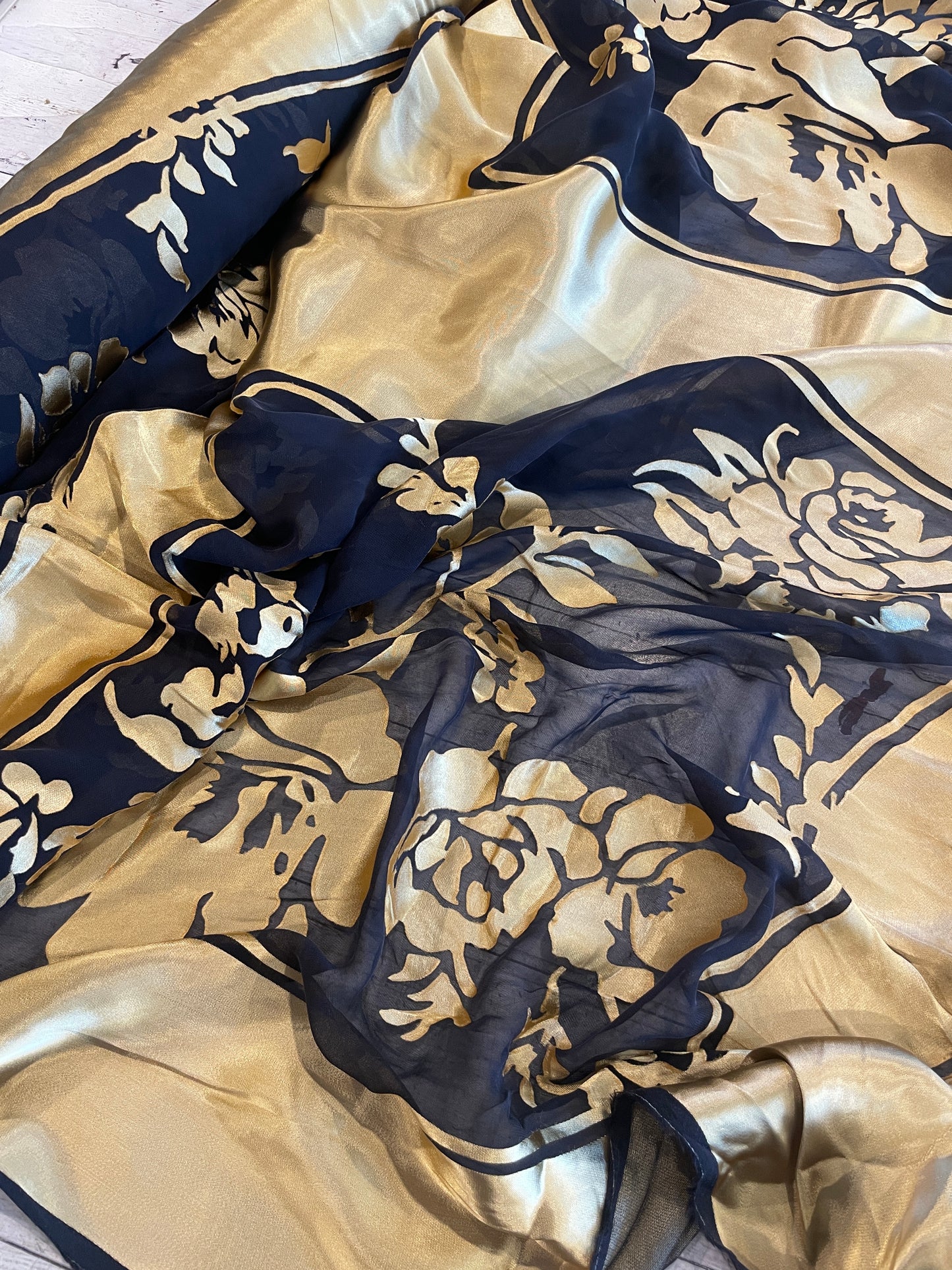 Brilliant gold  vintage panels  Burnout Silk Satin