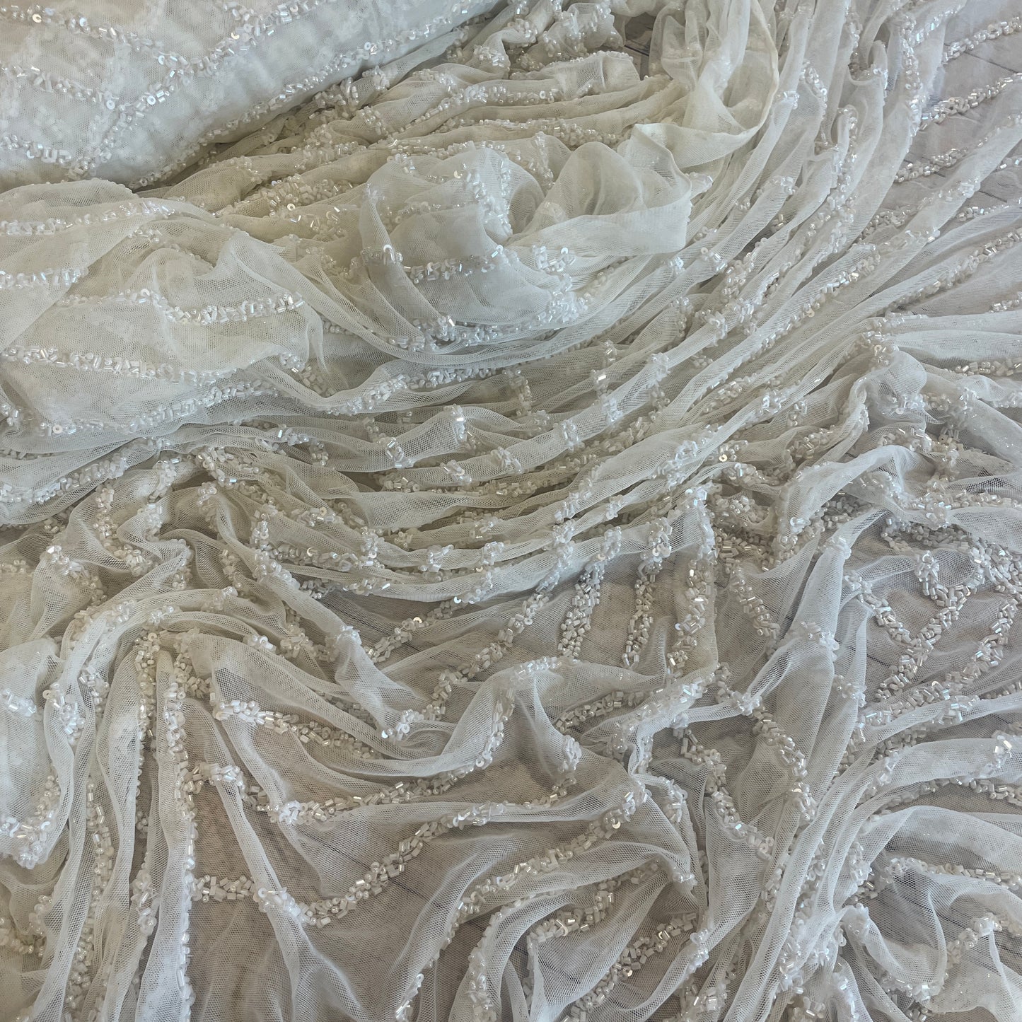 Narnia ivory hand beaded mesh