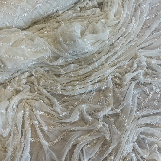 Narnia ivory hand beaded mesh