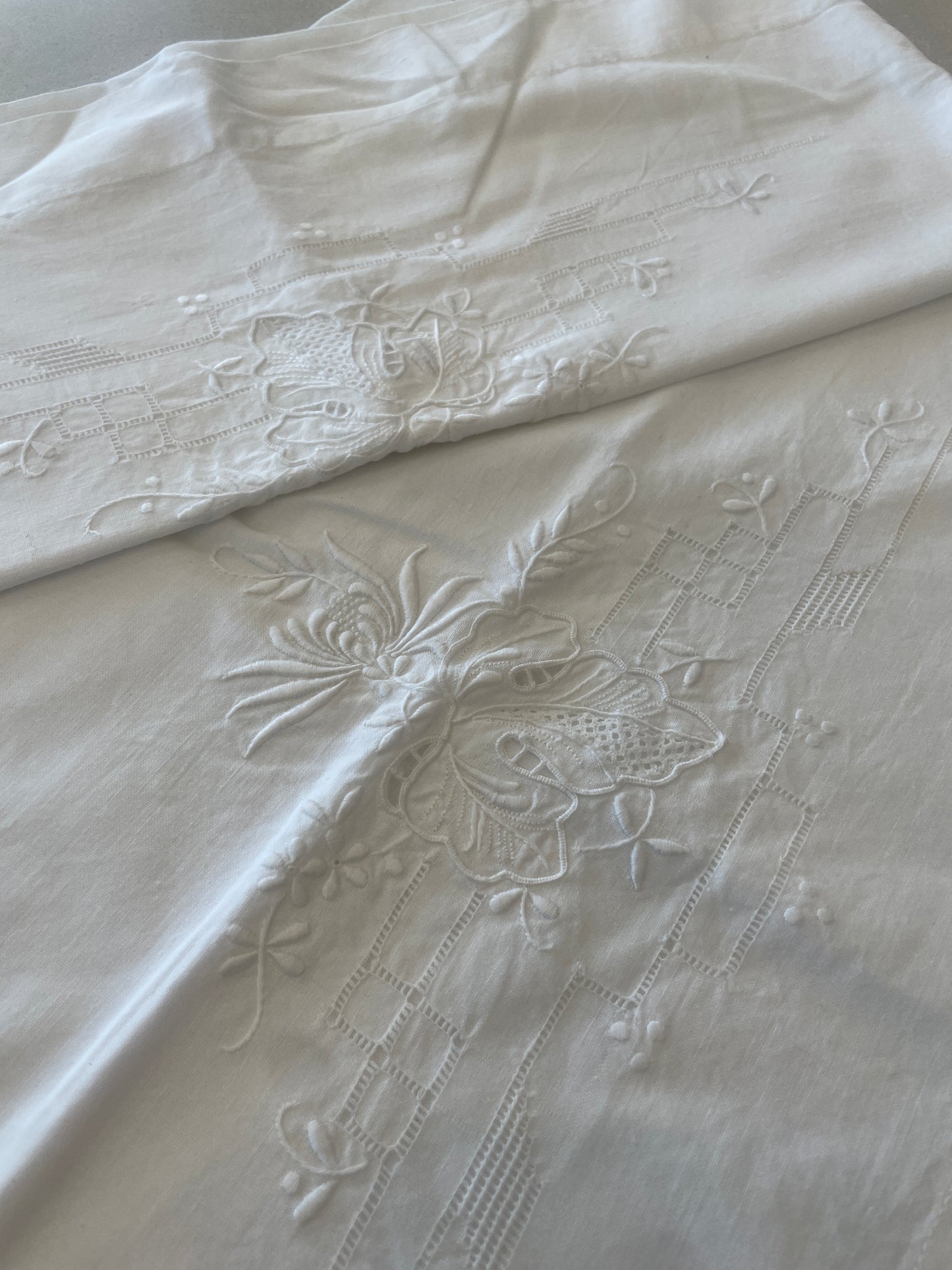 Pair of vintage embroidered linen pillow slips