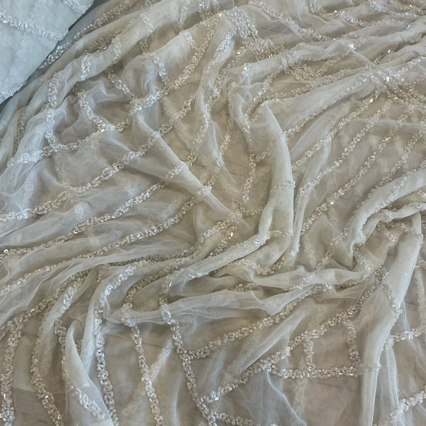 Narnia ivory hand beaded mesh