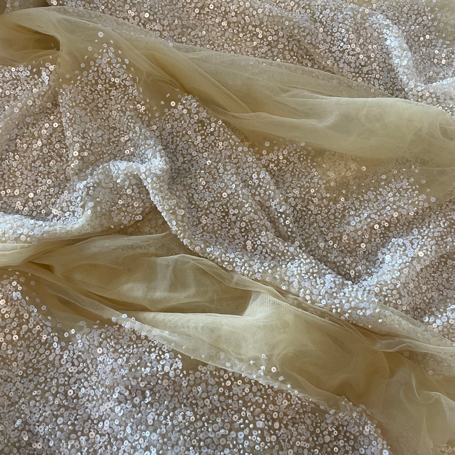 2.6m beaded and sequinned butter lemon tulle