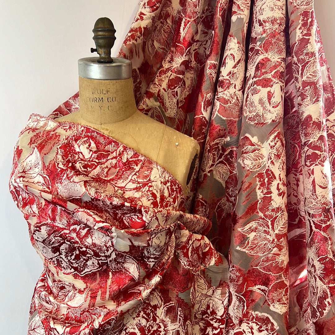 Scarlet rose metallic Brocade