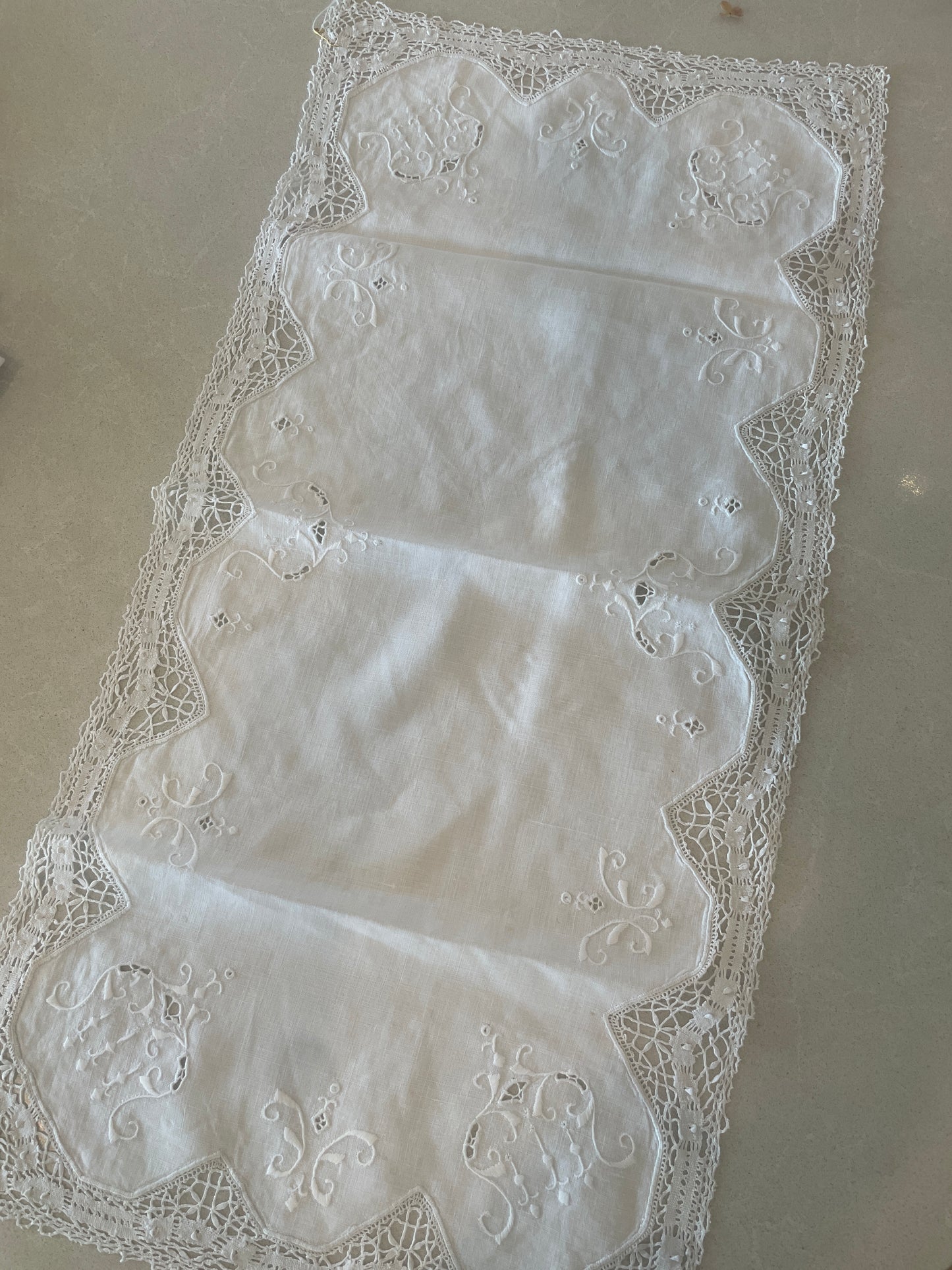 Embroidered crochet runner