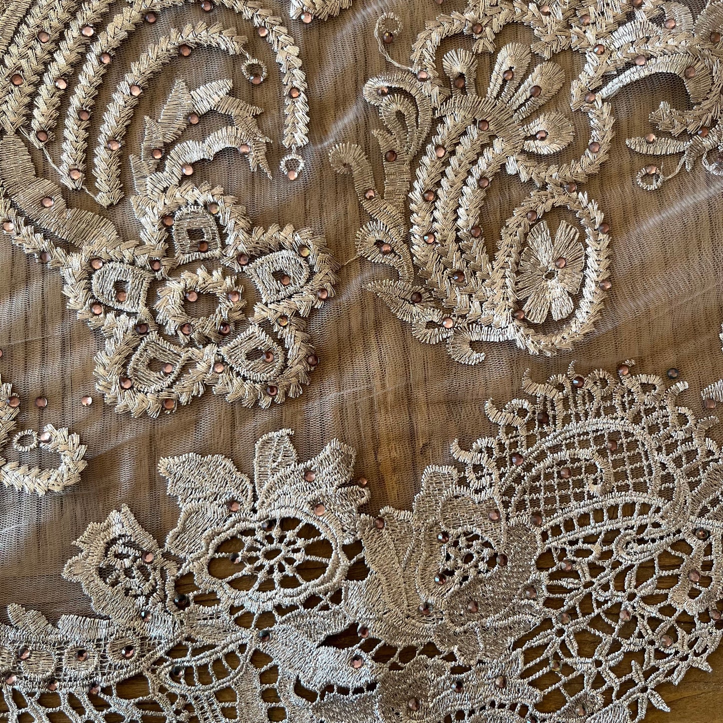 1.2m Bronze metallic embroidered diamanté tulle Nylon Lurex