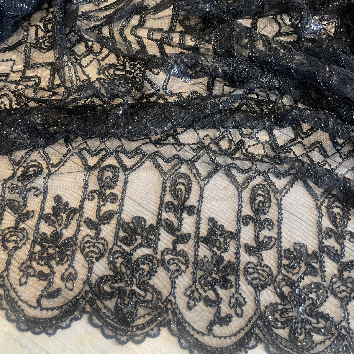 Deco black beaded tulle