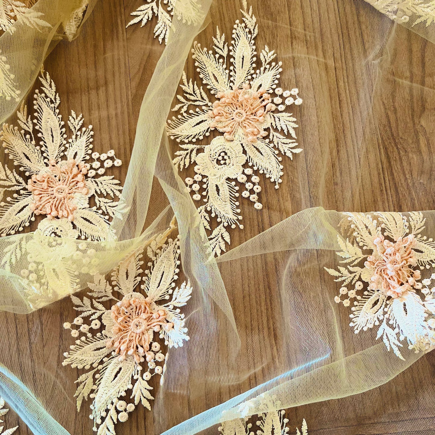 2m Butter Lemon 3D embroidered tulle polyester
