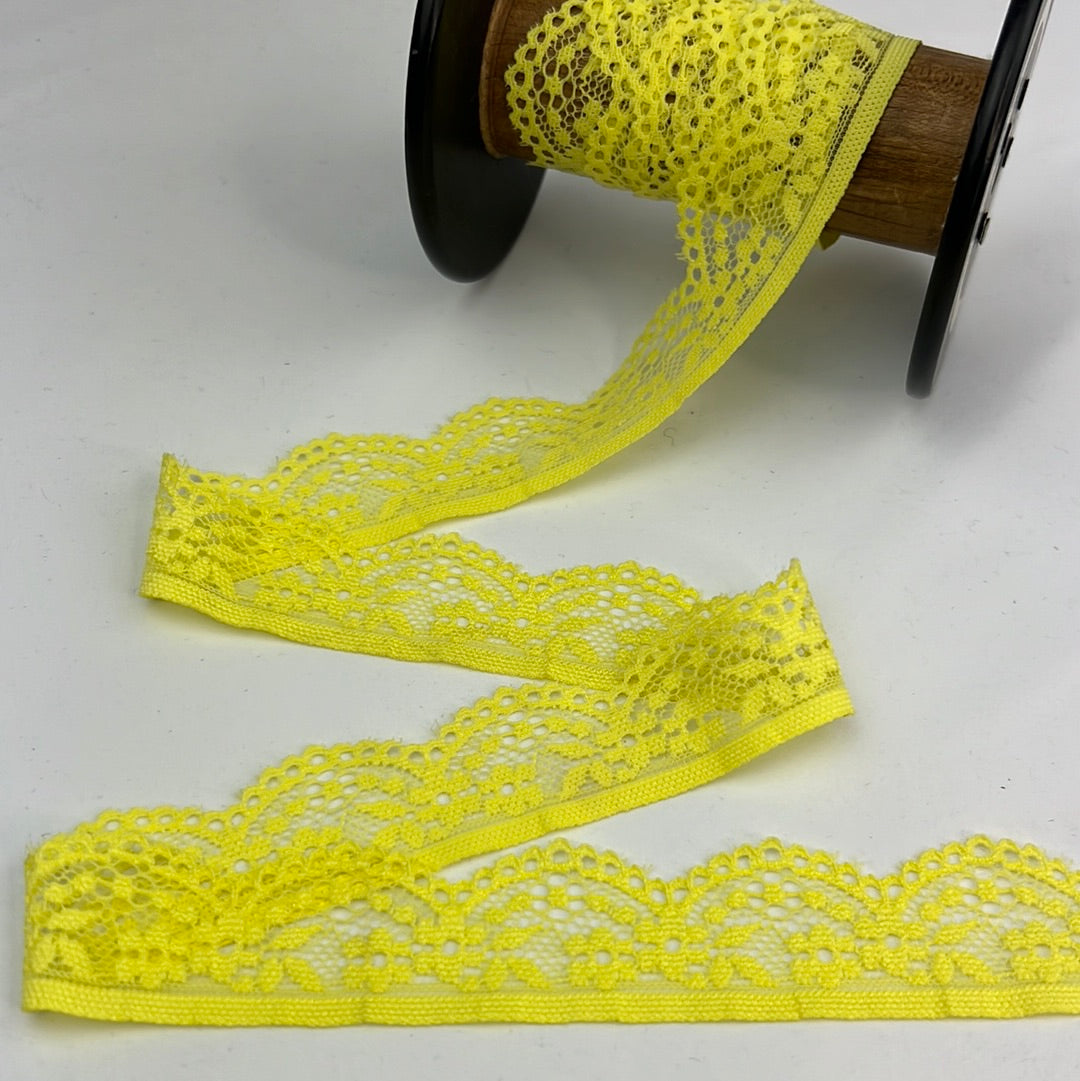 Floral Yellow 30mm Stretch Lace