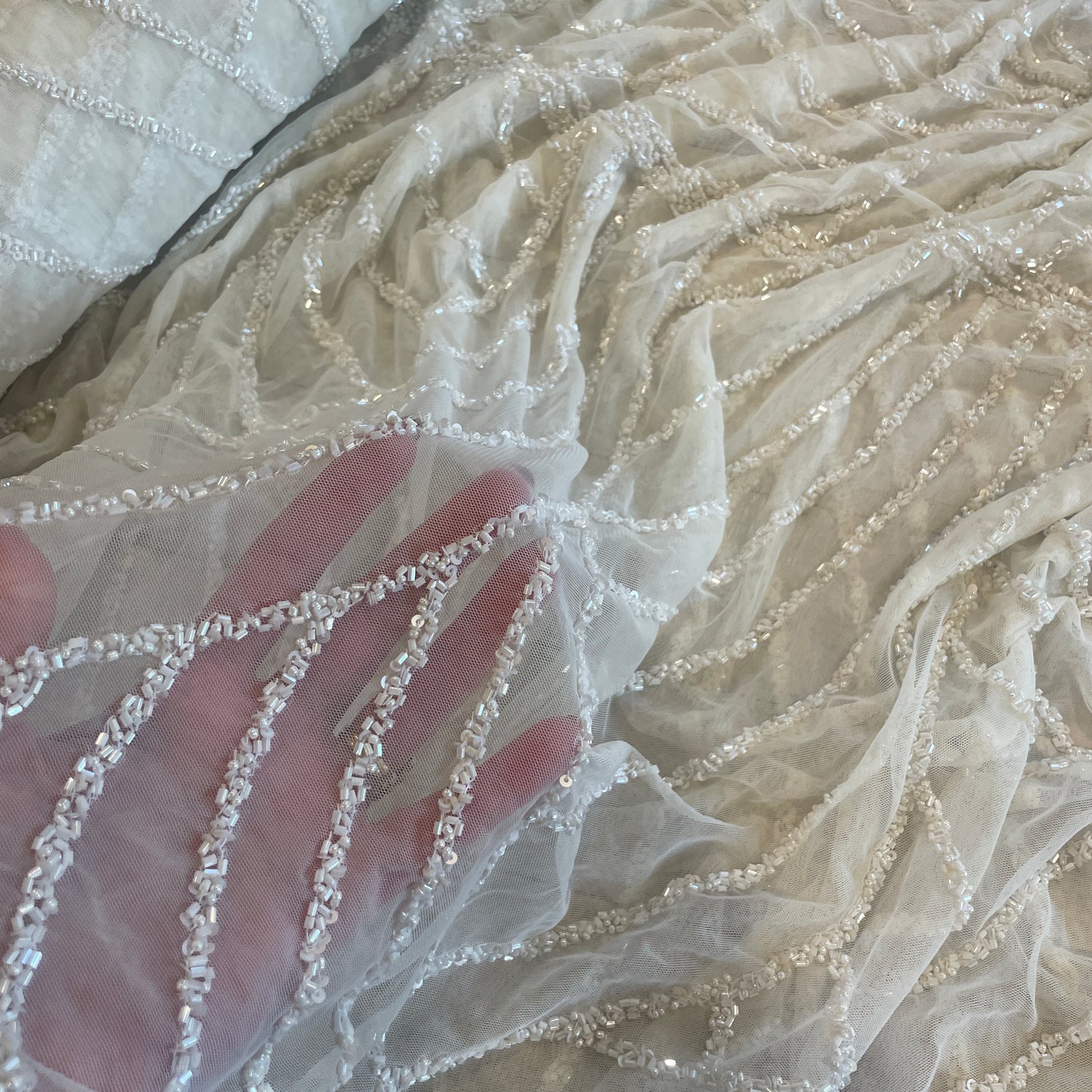 Narnia ivory hand beaded mesh