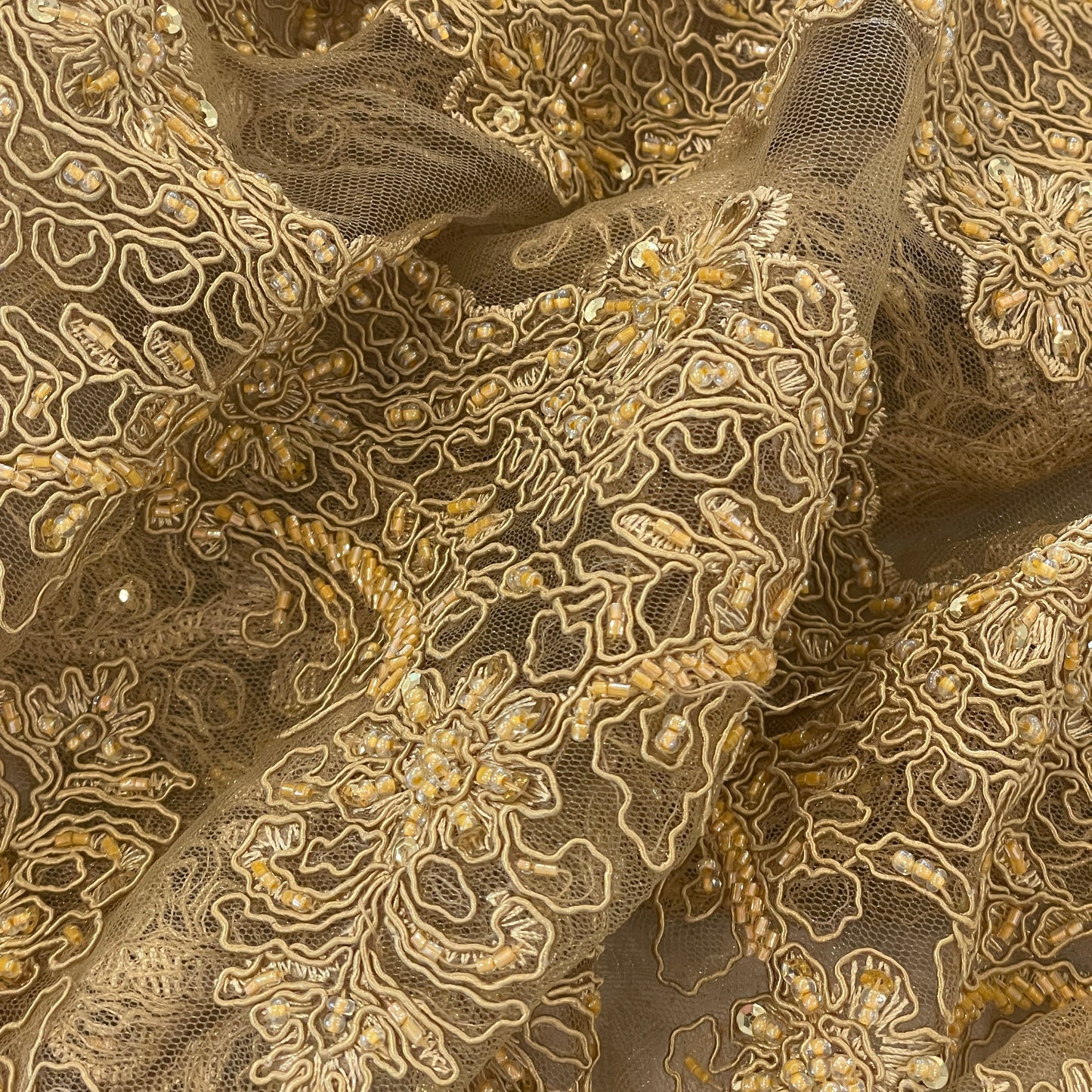 Guilded age beaded corded lace