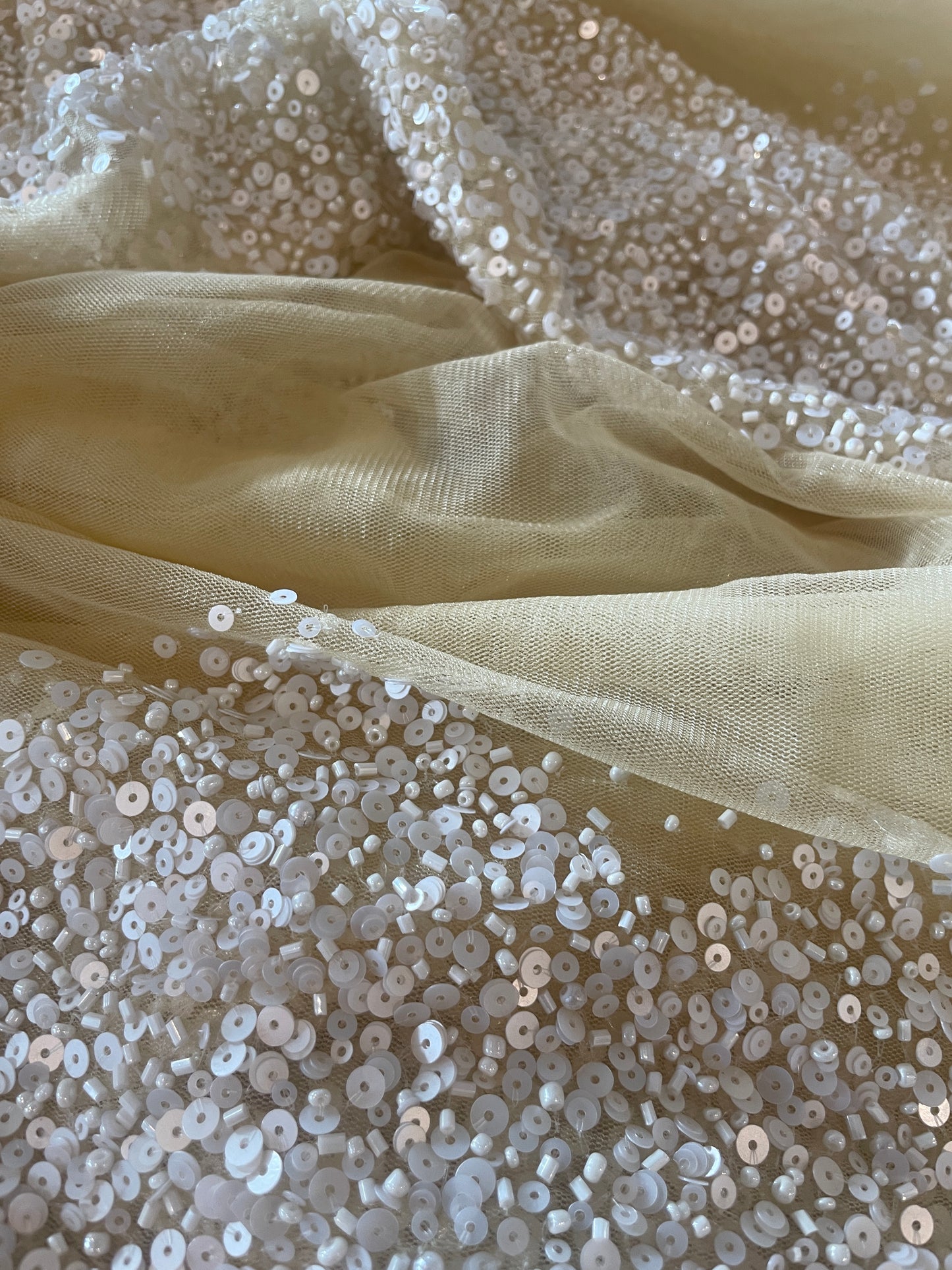 2.6m beaded and sequinned butter lemon tulle