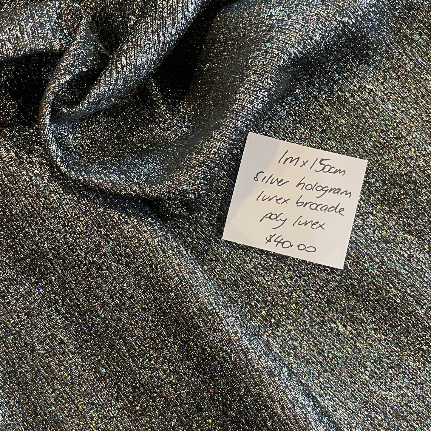 1m silver hologram lurex brocade