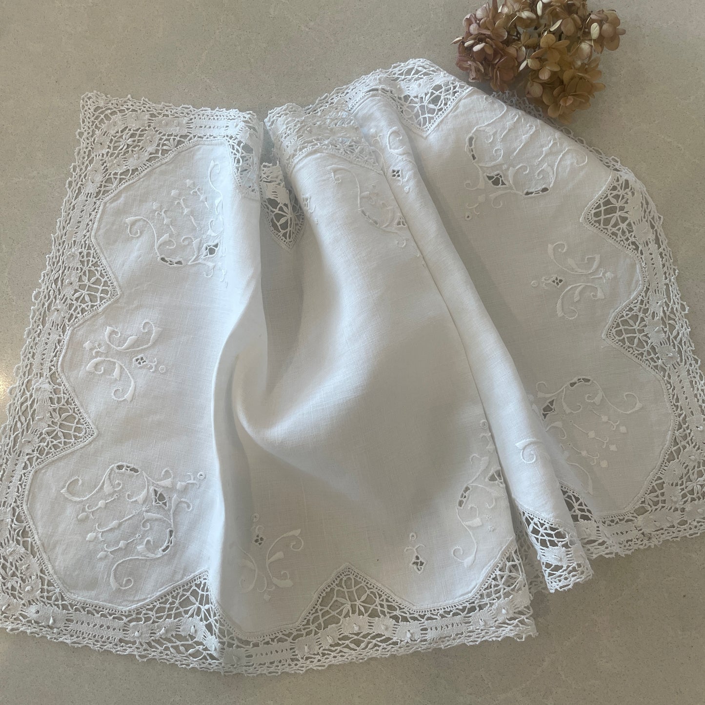 Embroidered crochet runner