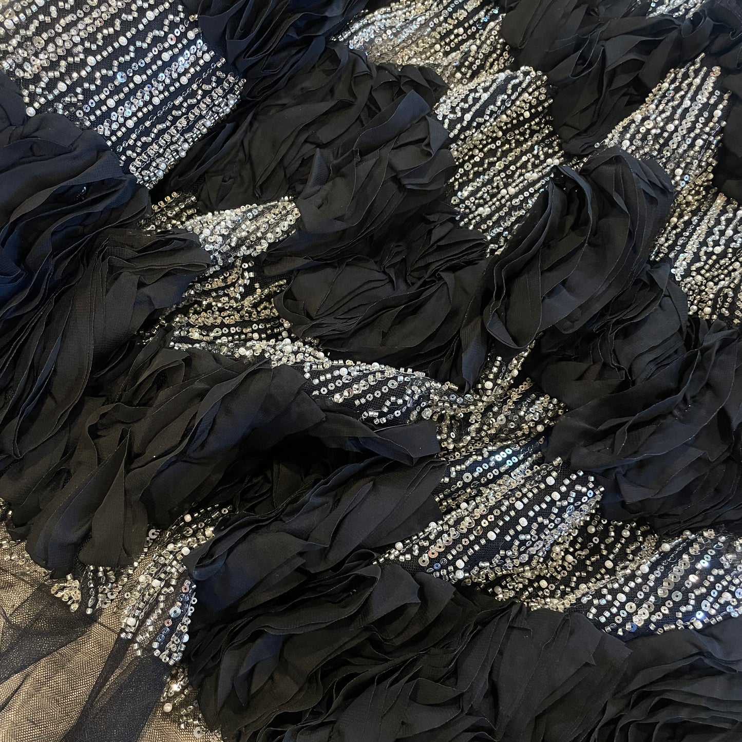 Midnight stars beaded ruffle tulle