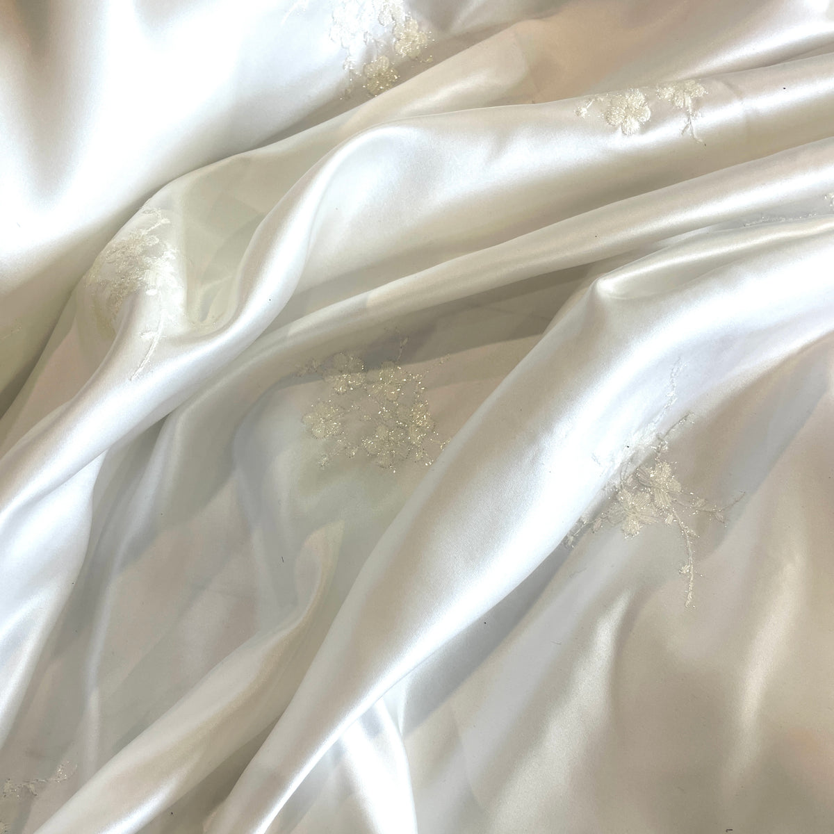 Snow lurex floral embroidered duchess satin