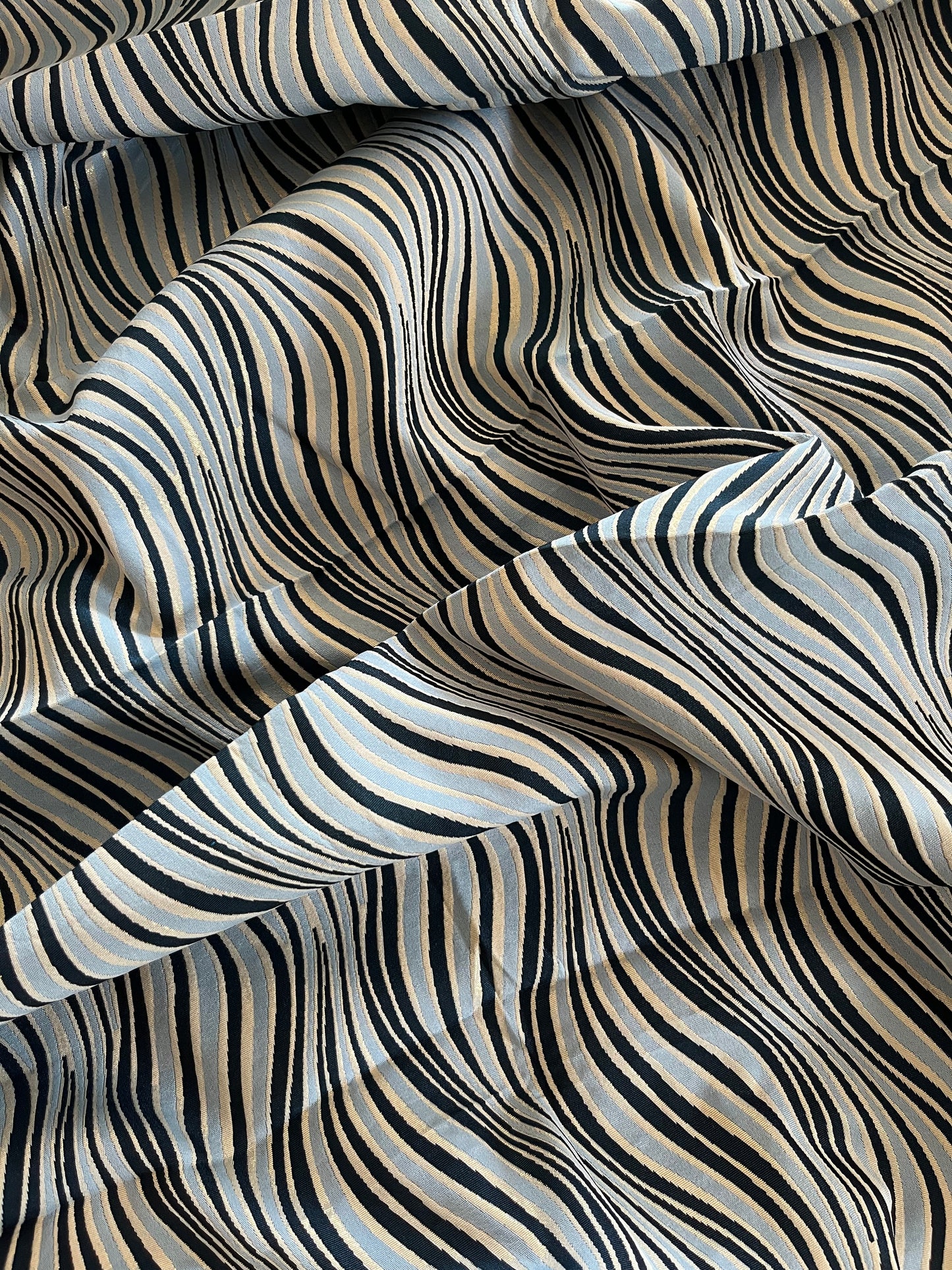 2.5m Blue Lurex Swirls Jacquard Brocade poly viscose lurex