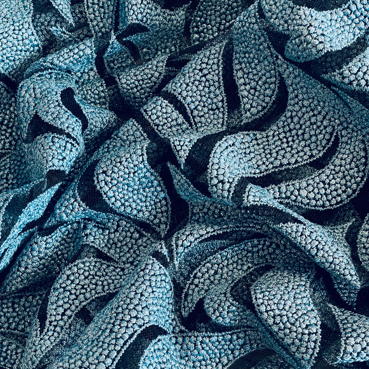 Ocean waves embroidered lurex tulle