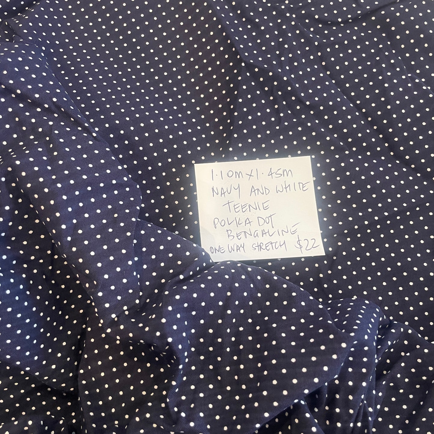 1.1m navy and white tiny polka dot bengaline
