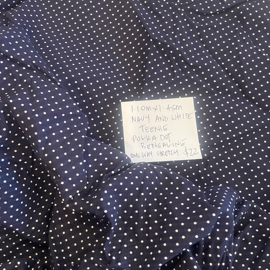 1.1m navy and white tiny polka dot bengaline