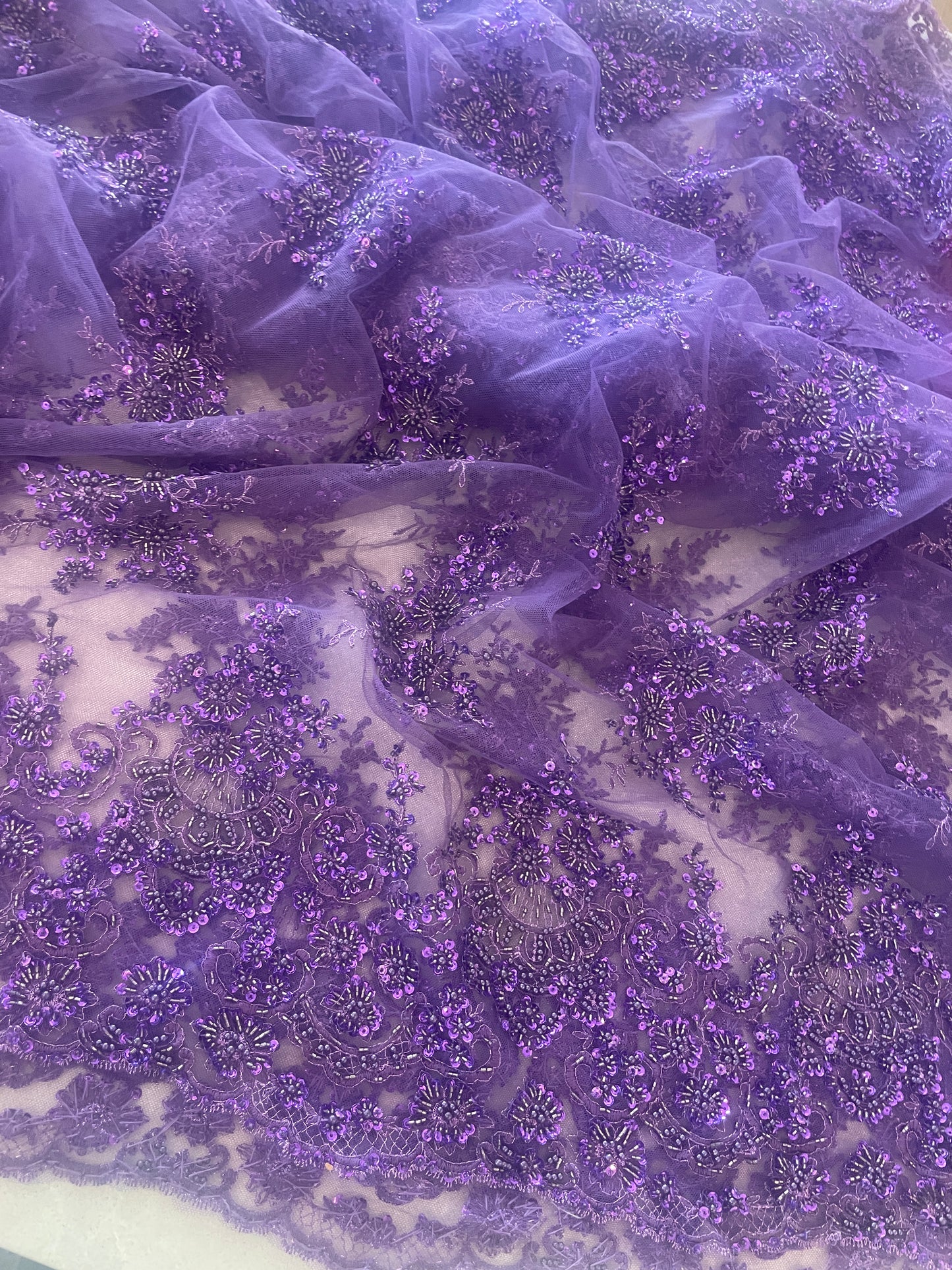 2.8m purple hand beaded lace