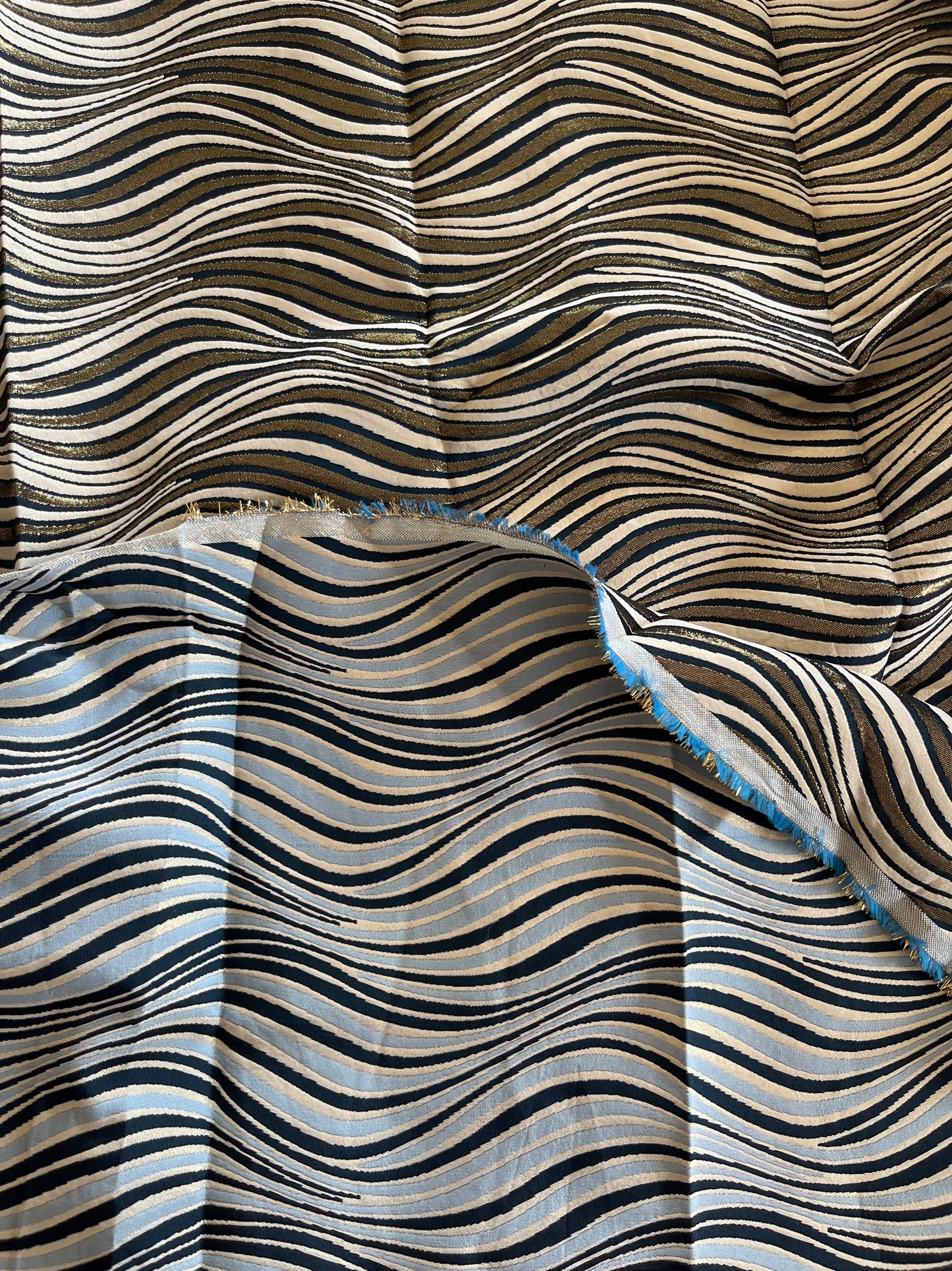 2.5m Blue Lurex Swirls Jacquard Brocade poly viscose lurex