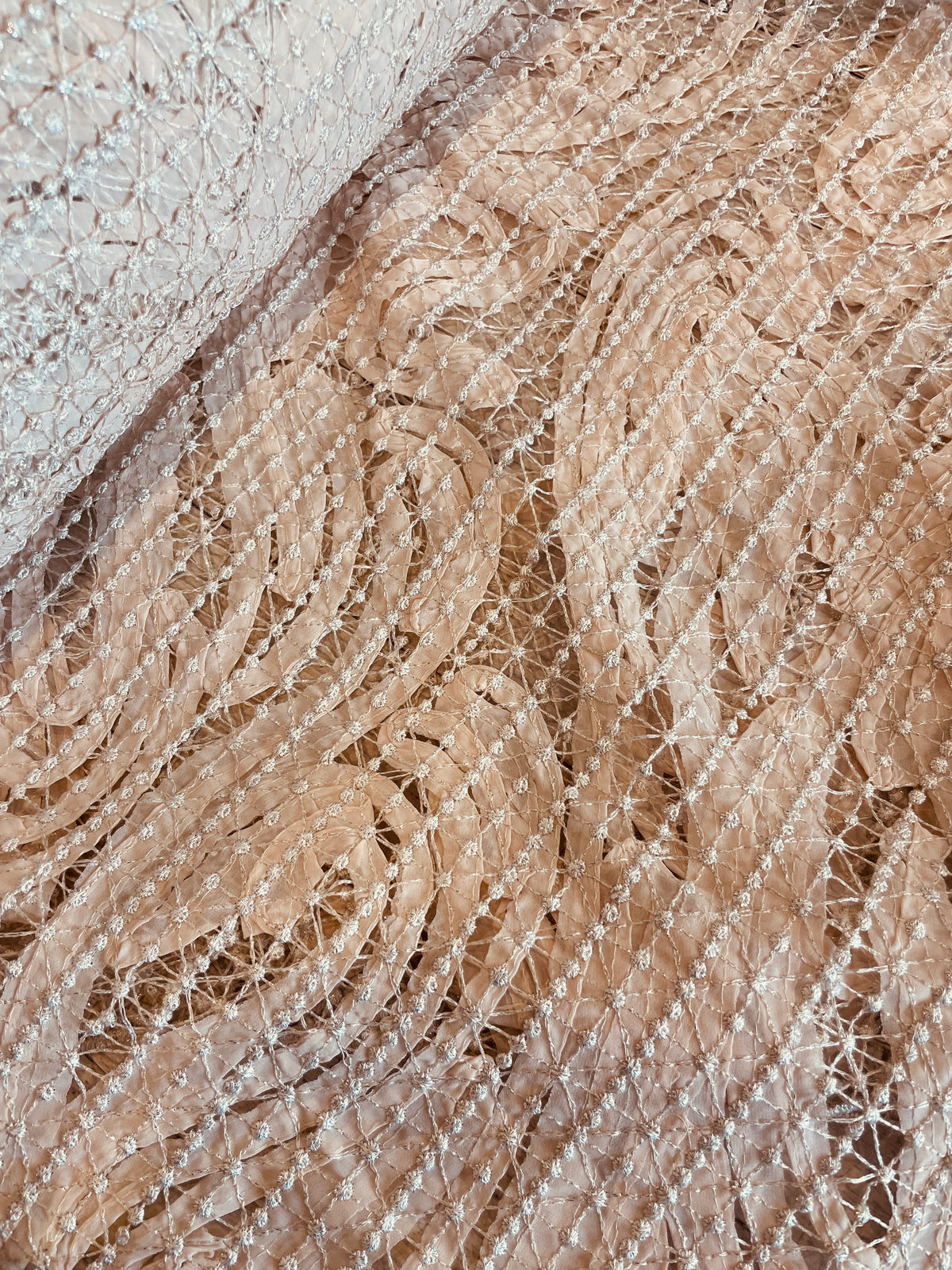 Blush cream embroidered stitched silk georgette